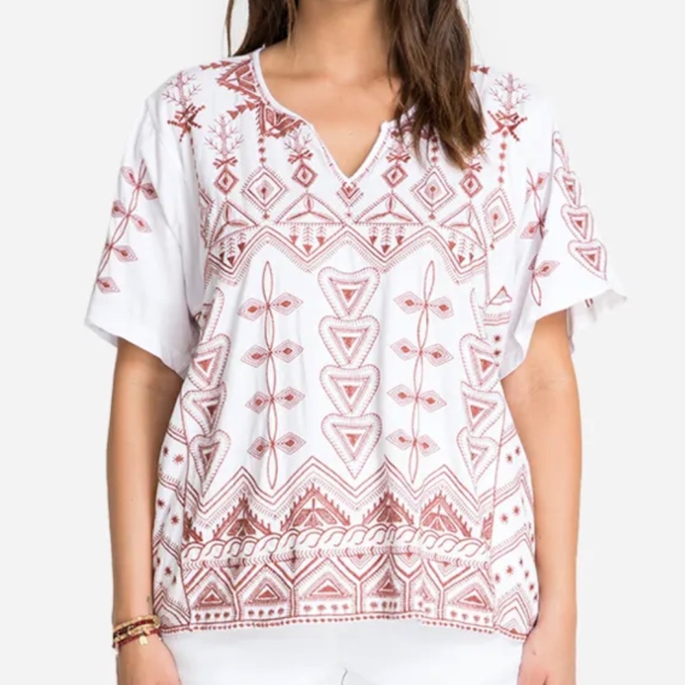 Johnny Was Eyal Knit Boxy Tee, White, XS